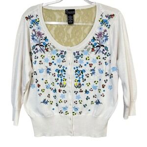 NY Collection‎ Embroidered Twee coquette Floral Button Front Cardigan Size 1X